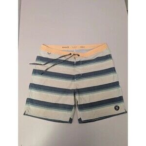 Roark The Chiller Boardshorts 32 Striped Blue Cream Swim Trunks Pocket 7.5"